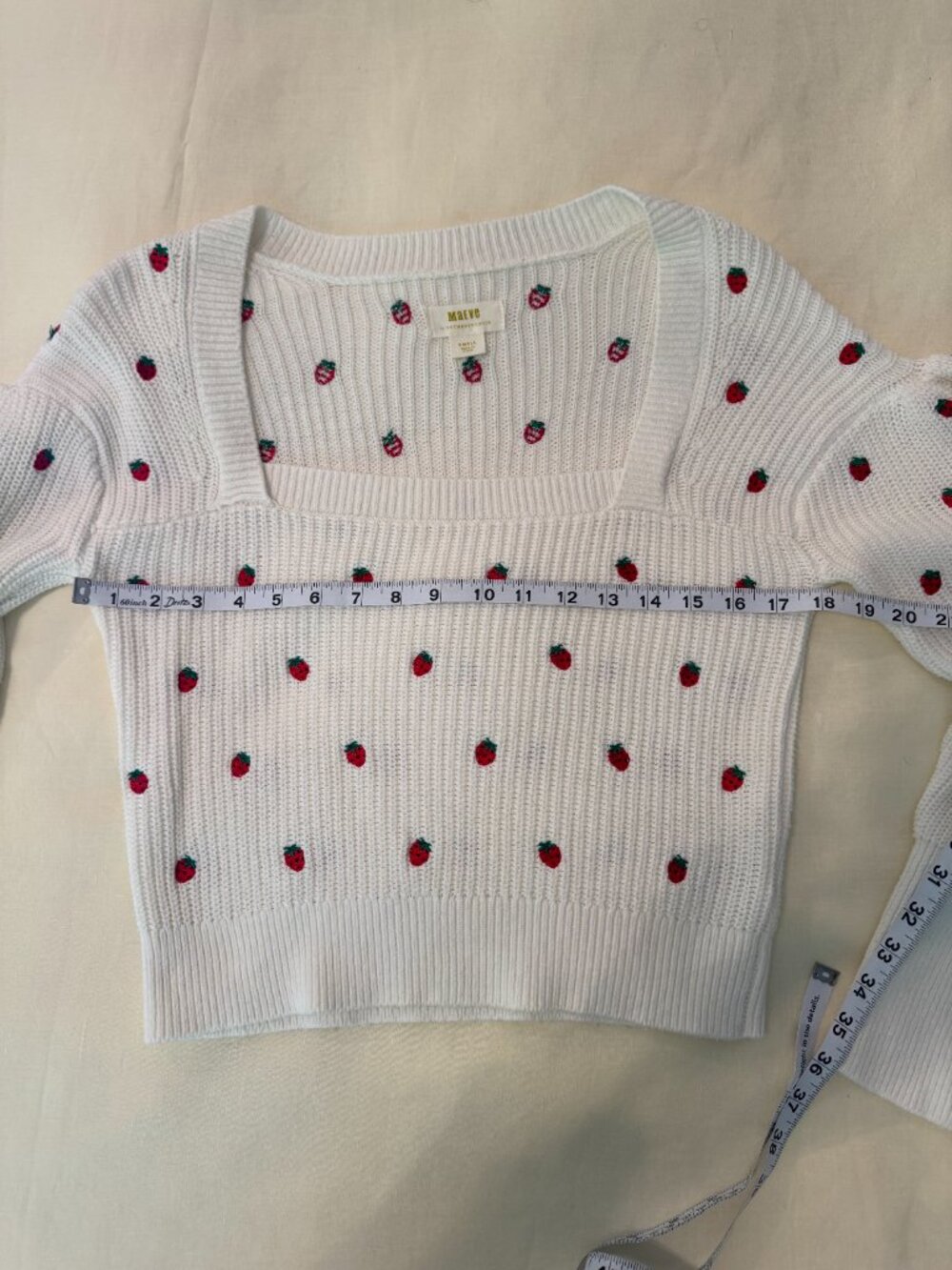 Maeve Anthropologie Strawberry Embroidered Square Neck Sweater S - Picture 8 of 10